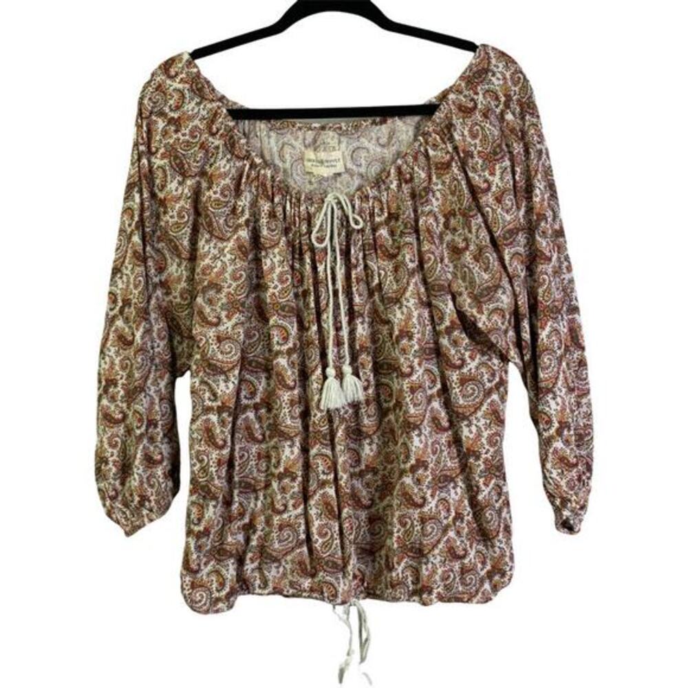 DENIM & SUPPLY Ralph Lauren Blouse‎ Top Paisley Boho Rope Tie Neck & Waist